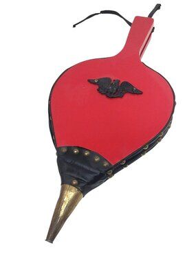 Vintage Red Black Fireplace Bellows Brass Nozzle Eagle